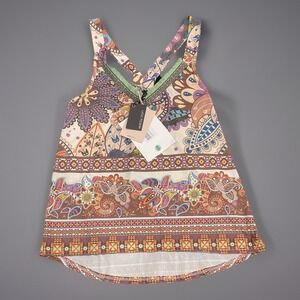 NWT Vanessa Scott Tank Top Chic Paisley Pattern Bohemian Basic Art Italy SIZE S